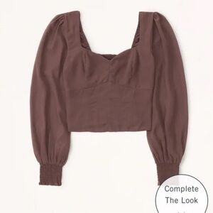 NWOT Abercrombie & Fitch Brown Long-Sleeve Crop Top Blouse